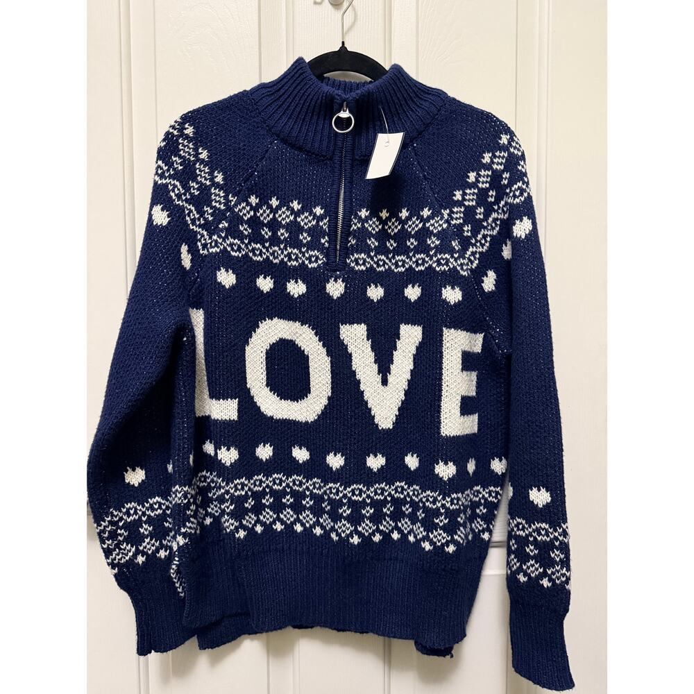 Aerie Winter Fair Isle LOVE Pullover Sweater Size Small